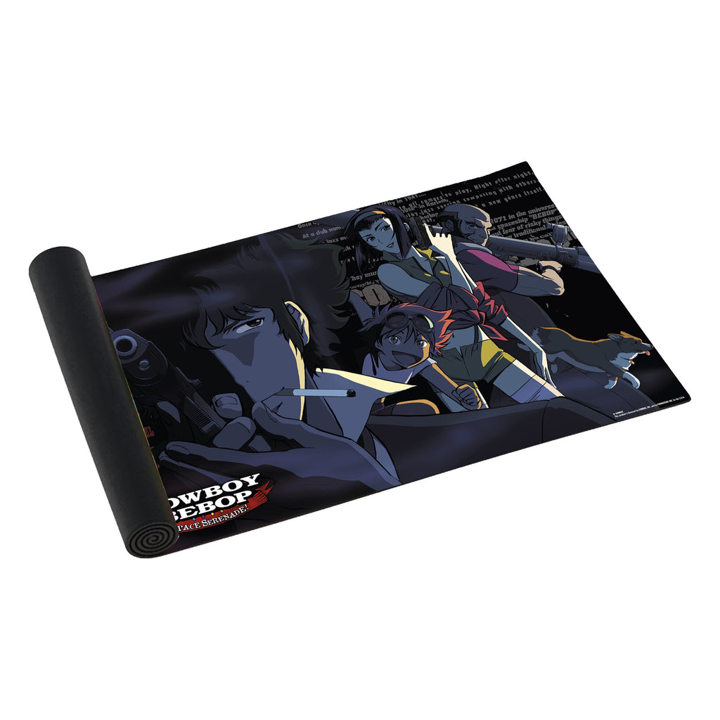 Cowboy Bebop Swordfish Team playmat, partly rolled