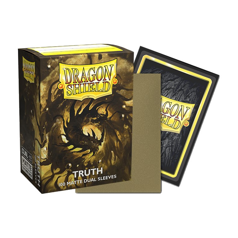 Dragon Shield Matte Dual Sleeves Truth, box with a sample sleeve