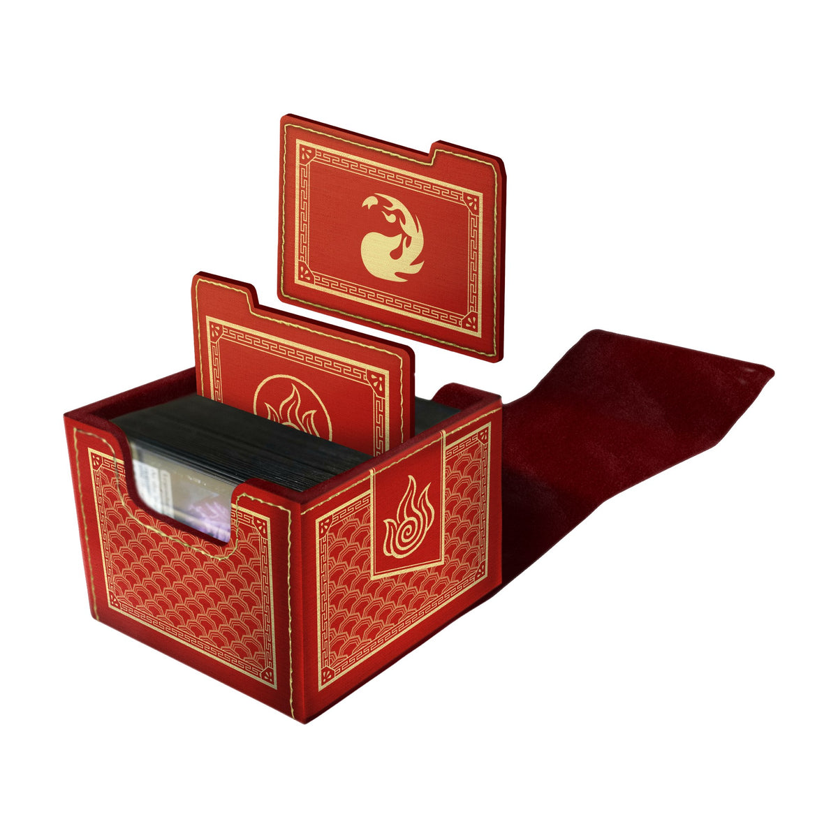 DOMARU Avatar: The Last Airbender Fire deck box, open with cards and dividers