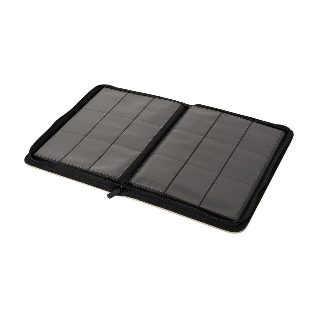 WiseGuard 9 pocket zip binder in black, open showing the card pockets