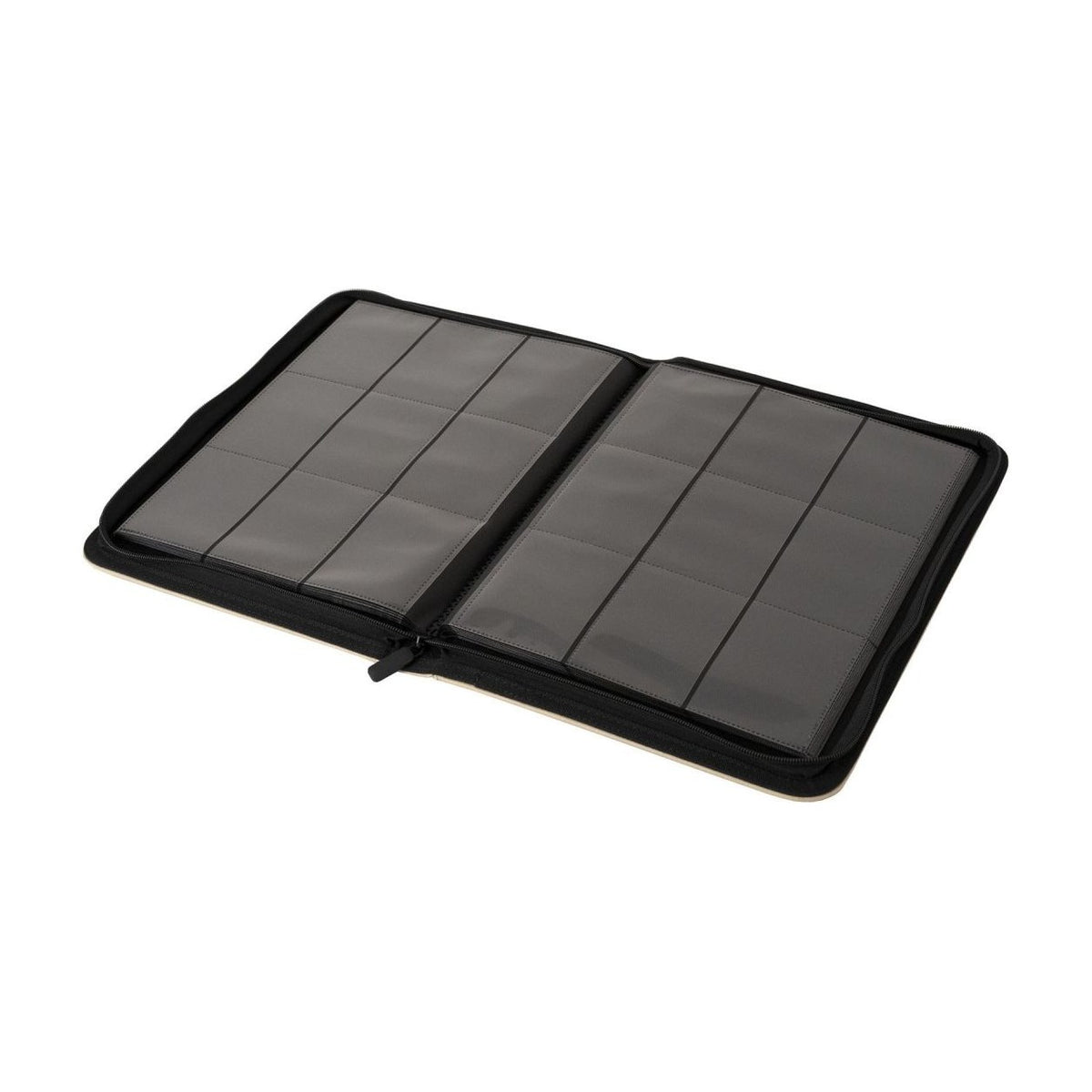 WiseGuard 9 pocket zip binder in black, open showing the card pockets